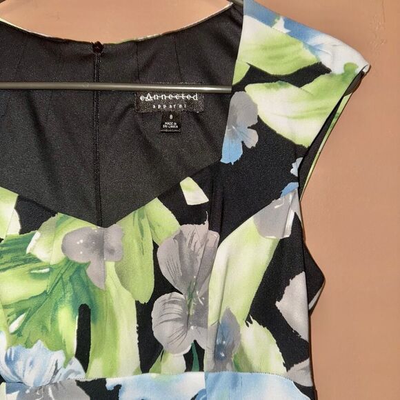 Connected Apparel Petite Green Floral Sheath Dress - Size 8 - Picture 2 of 6